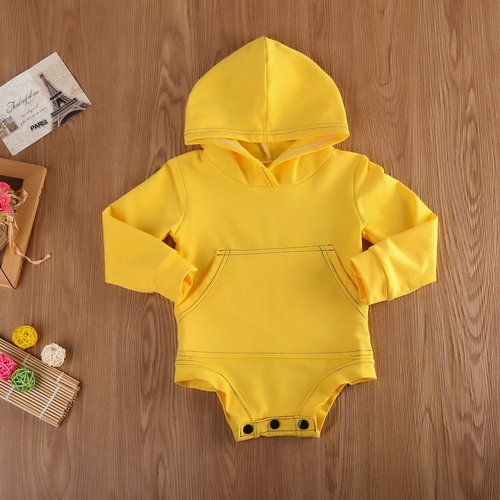 Hot Infant Newborn Babies Solid Hooded Bodysuit