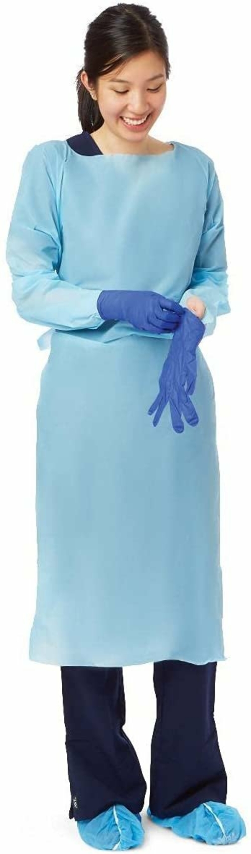 Disposable Isolation Gowns, 45" Long. Pack of 100 Blue Large Work