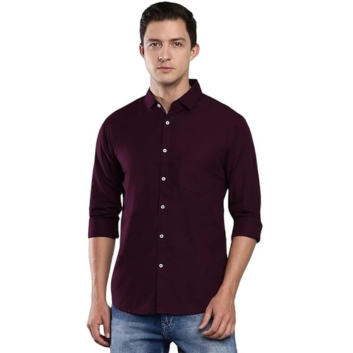 Men's Solid Slim Fit Cotton Casual Shirt SIZE-M COLOR-PURPLE