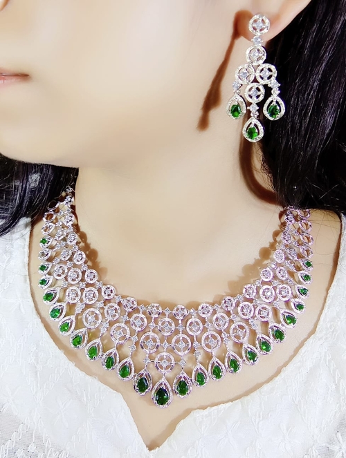 Artificial Multi Green Necklace Cz Stone Jewellery