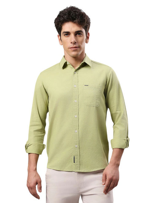 Men Regular Fit Washed Casual Shirt Light Green Size Xl