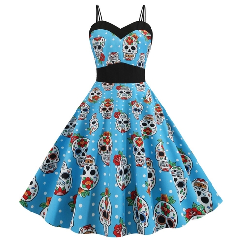  Autumn Halloween Vintage Dress Women Braces