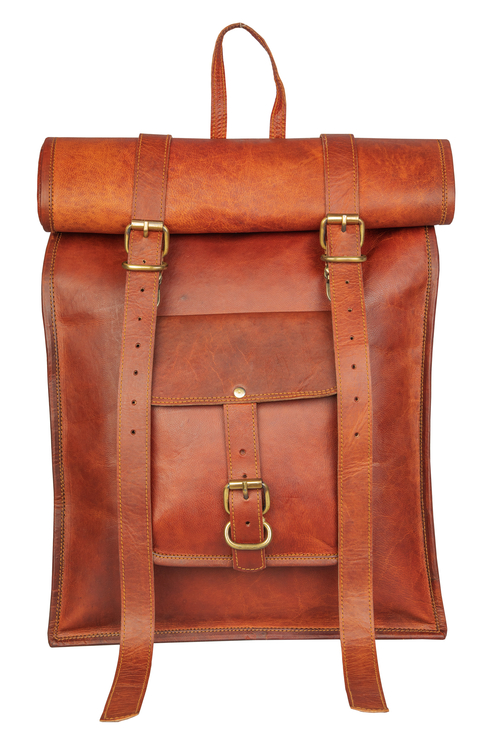  Genuine Leather Retro Rucksack Rolling Backpack Bag .