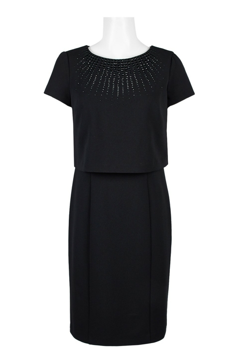 Adrianna Papell Embellished Crew Neck Short Sleeve Popover Zipper Back