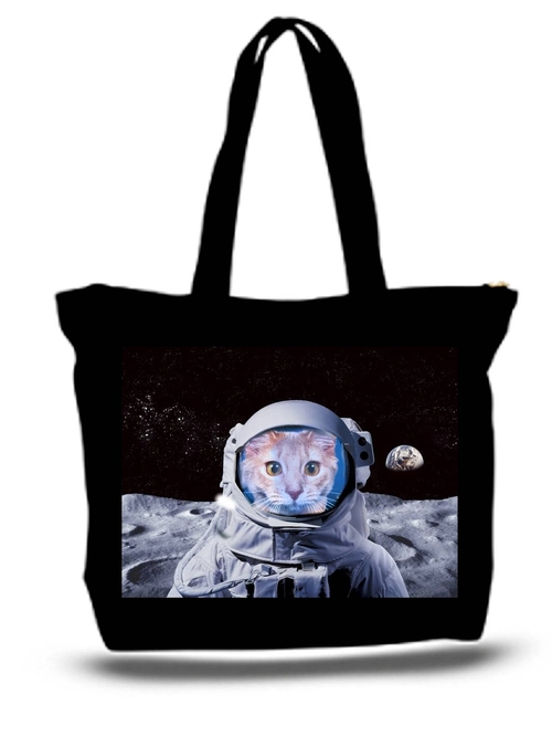 Astronaut Cat Large Tote Grocery & Stuff Bag