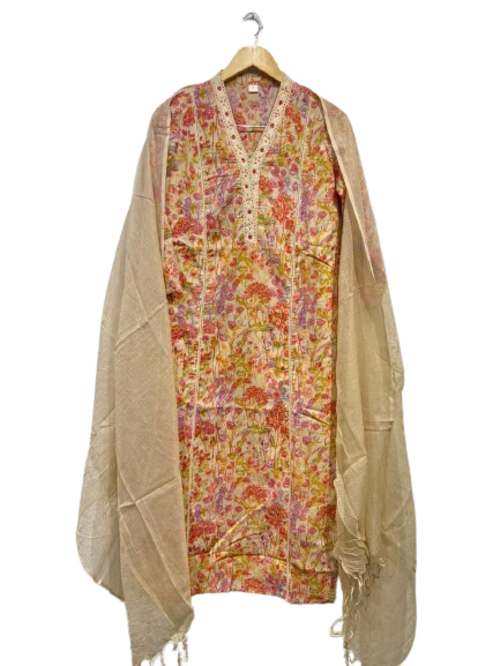 Women Printed Kurta Pant & Dupatta Set Size M Color Multicolor