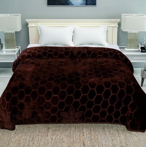 Embossed Polyester Mink Blanket for Double Bed| Winter, Mild-Winter