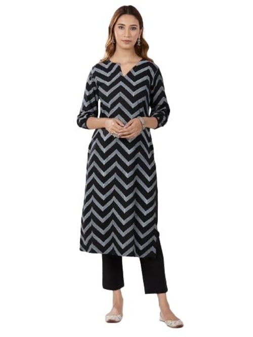 Women's Black Cotton Printed Straight Kurta with Pant set size S