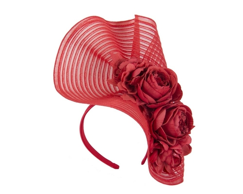 Large red racing fascinator with flowers