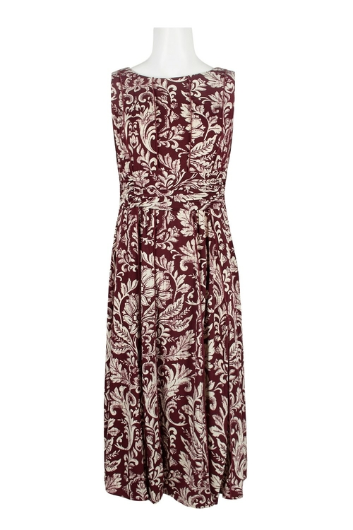 Perceptions Boat Neck Sleeveless Ruched Waist Piping Detail Multi