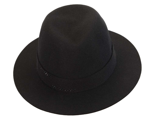 Black rabbit fur wide brim ladies fedora hat