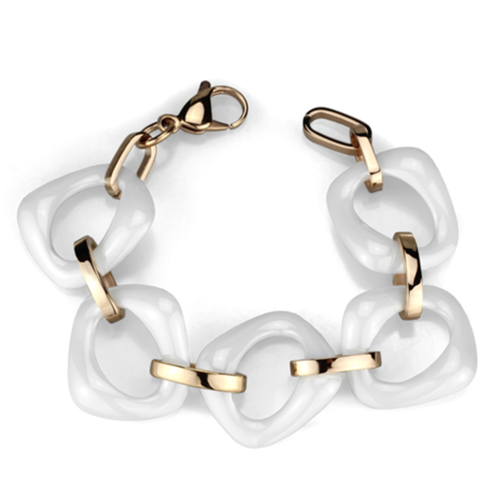 Women IP Rose Gold Stainless Steel Bracelet with Ceramic in White - 8 