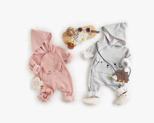 Baby Cartoon Embroidered Pattern Side Snap Button Fleece Rompers With