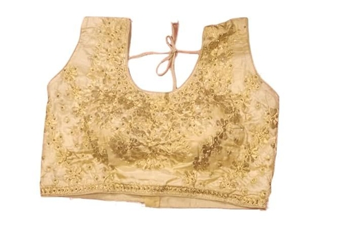 Women'S Ari Work Embroudered Silk Round Neck Sleeveless Blouse Beige