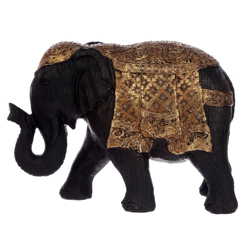 Decorative Thai Brushed Black and Gold Small Elephant