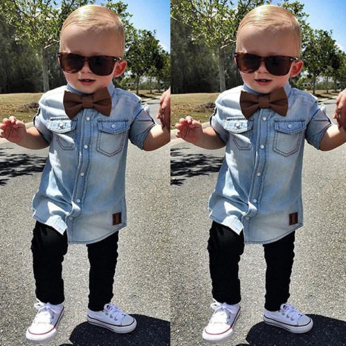 Newborn Baby Girls Boys Kids Gentleman Denim Suit