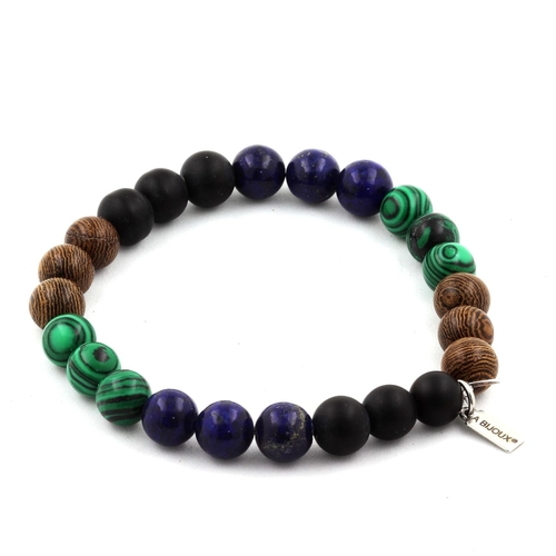 Lapis Lazuli + Malachite + Matte Black Onyx + Wood Bracelet 