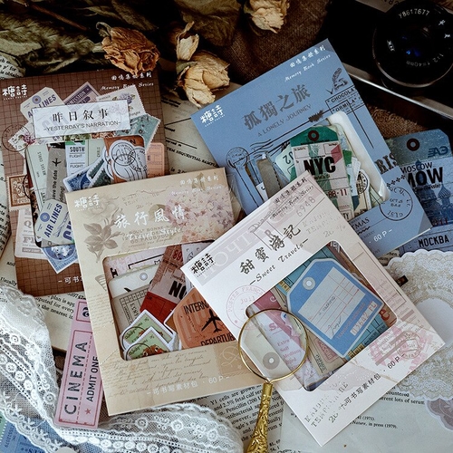 60PCS/ PACK Retro Travel Ticket Sticker Marker