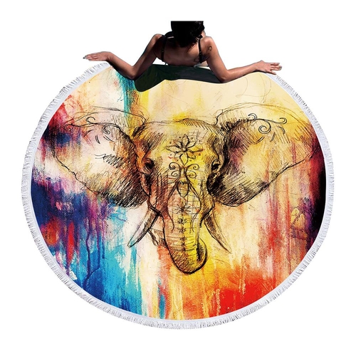 Main Microfiber Round Beach Towel Tassel Tapestry 150cm image