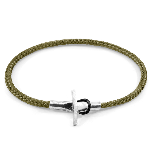 Khaki Green Cambridge Silver and Rope Bracelet