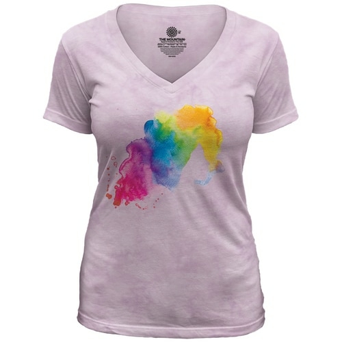 The Mountain 41915700021 Pink Rainbow Watercolor Profile V-Necks T-Shi
