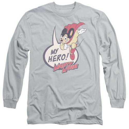 Trevco Mighty Mouse-My Hero - Long Sleeve Adult 18-1 Tee - Silver- 2X