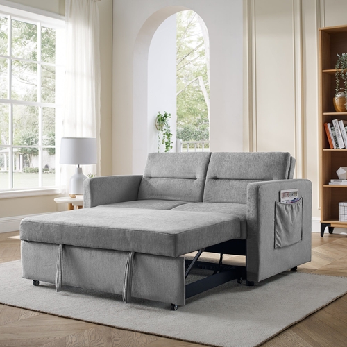 Loveseats Sofa Bed with Pull-out Bed, Adjsutable Back and Two Arm
