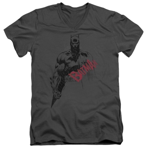 Trevco Batman-Sketch Bat Red Logo - Short Sleeve Adult 30-1 Tee - Char