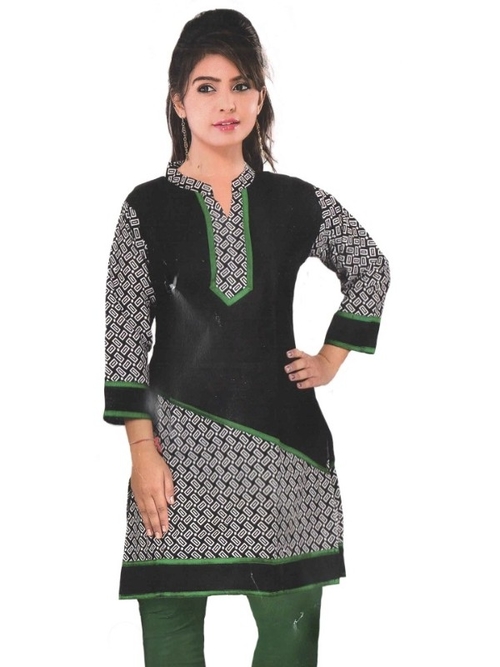 Black Printed Cotton Women's Kurti