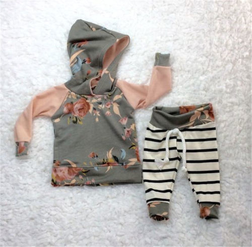 Newborn Baby Girls Long Sleeve Floral Hooded Tops