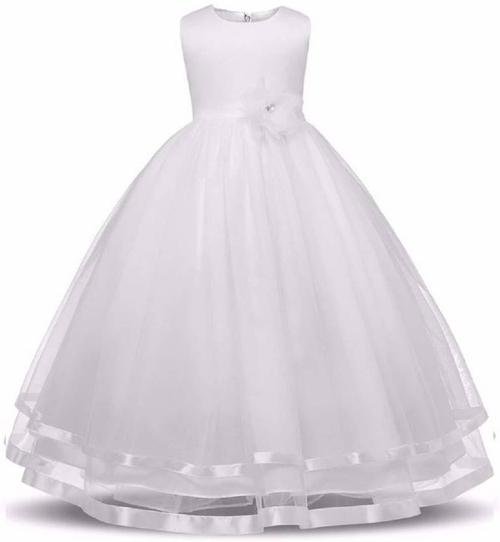 Girls Maxi/Full Length Party Dress  (White, Sleeveless)