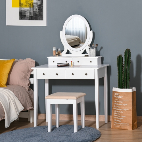HOMCOM Vanity Dressing Table with 360° Rotating Mirror and Cushioned