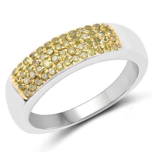 0.22 Carat Genuine Yellow Diamond .925 Sterling Silver Ring