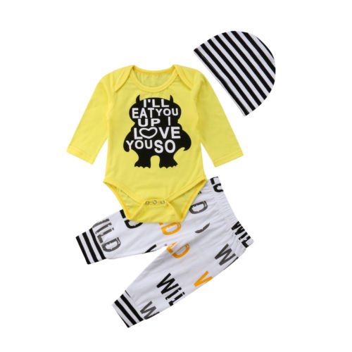 Newborn Kids Baby Boys Monster Letter Print Long