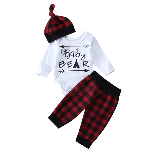 3Pcs Stylish Plaid Baby Bear Newborn Kid Girl