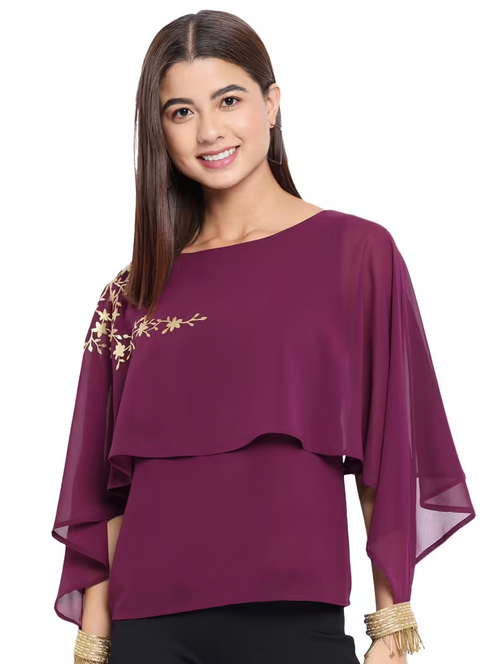 Women'S Layered Round Neck Top (Size-S) (Color-Purple )