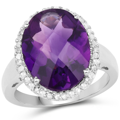 7.94 Carat Genuine Amethyst and White Diamond .925 Sterling Silver