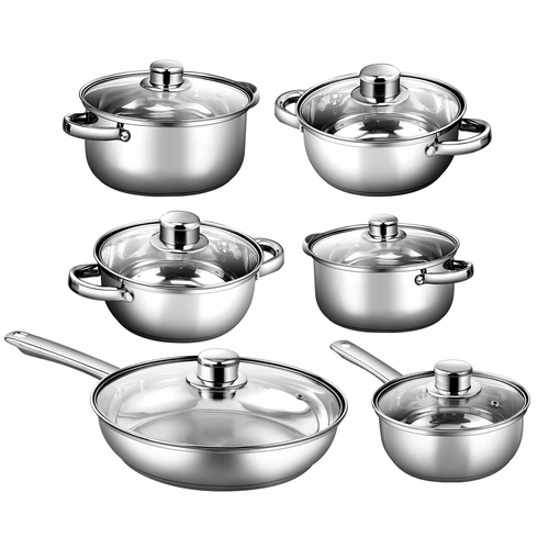 6Pcs Stainless Steel Cookware Set with Glass Lid