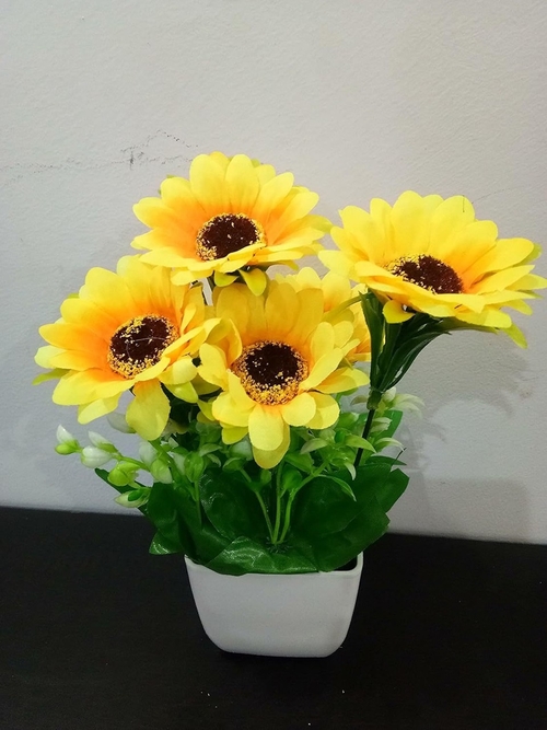 Artificial Decorative Sunflower with White Pot for Home Decoration