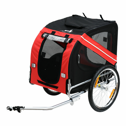 PawHut Pet Trailer Bike Bicycle Dog Cat Carrier w/ Drawbar Hitch High