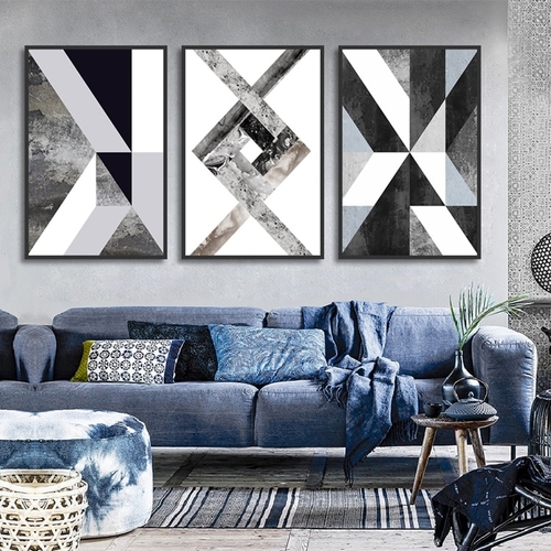 Abstract Geometric Canvas Painting Black and White
