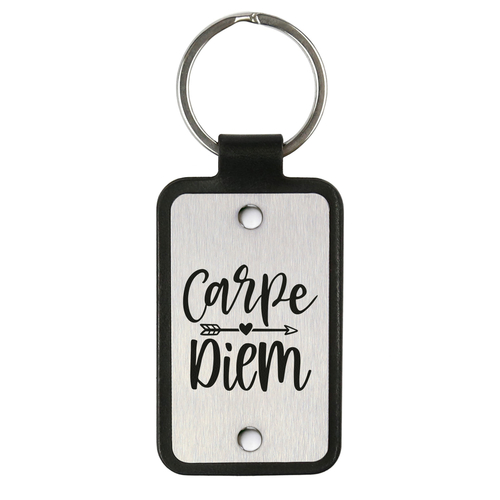 Leather keychain with stainless steel plate – Carpe Diem