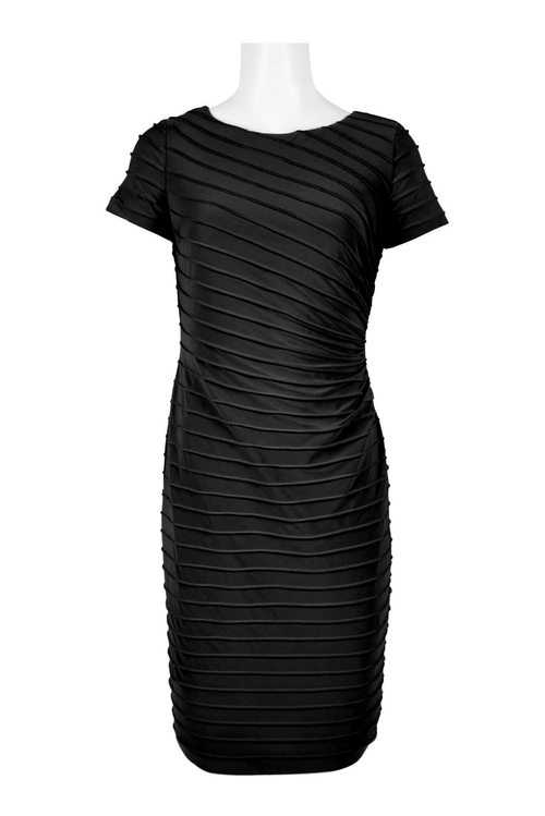 Adrianna Papell Crew Neck Short Sleeve Piping Detail Zipper Back