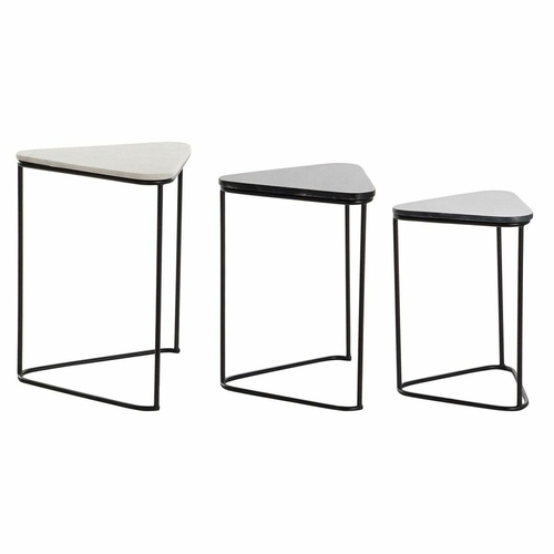 Set of 3 small tables DKD Home Decor Black Metal White Green Marble