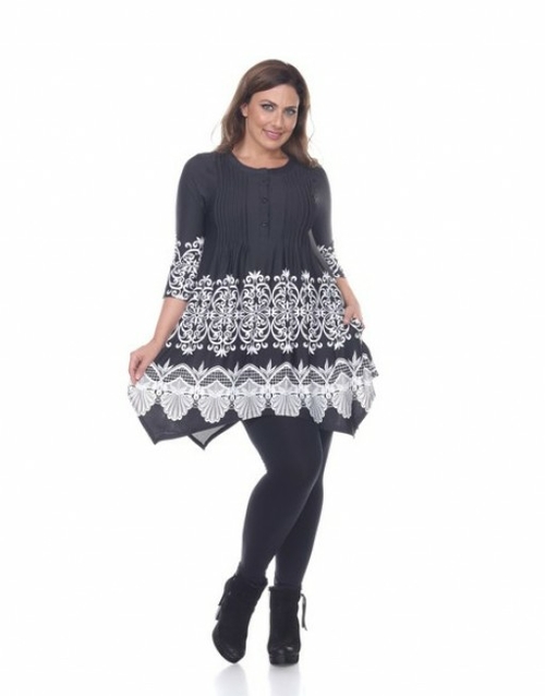 PS1326-04-1XL Plus Lucy Top & Tunic, Black & White - 1XL