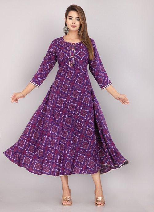 Rayon Fabric Round Necked 3/4 Sleeve Frock Kurti | for Woman