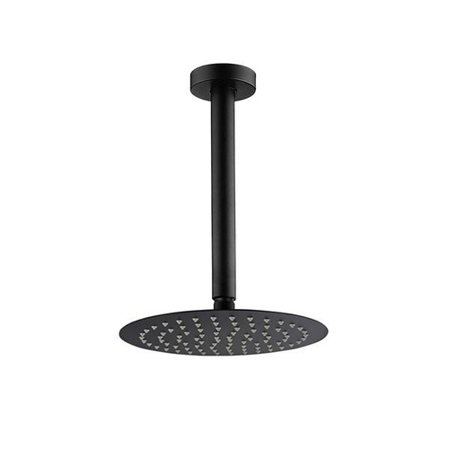 10 Inch Round Black Rainfall Shower Head With Ceiling Shower Arm Set