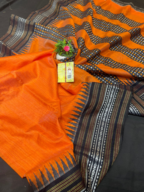 Women's pure raw silk vidarbha sareeOrange