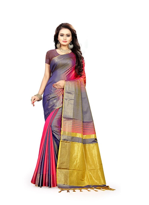 Multi-Coloured Color Lichi Silk  Saree