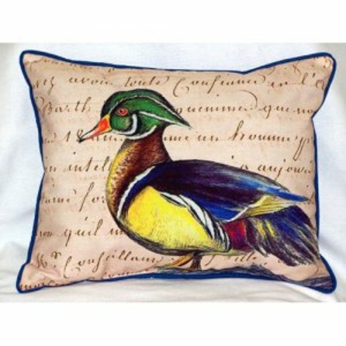 Betsy Drake ZP145 Male Wood Duck Script Indoor & Outdoor Throw Pillow-